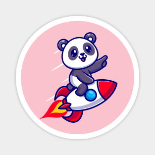 Cute Panda Riding Rocket Cartoon Magnet